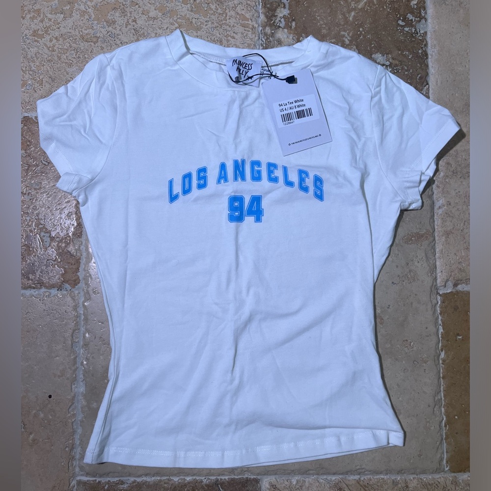 NWT Princess Polly 94 LA TEE WHITE US 4 Crop Top White Los Angeles T-shirt Girl